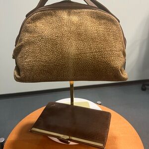 Borbonese Redwall Vintage Quail Print Bag & Snake Embosses Clutch!